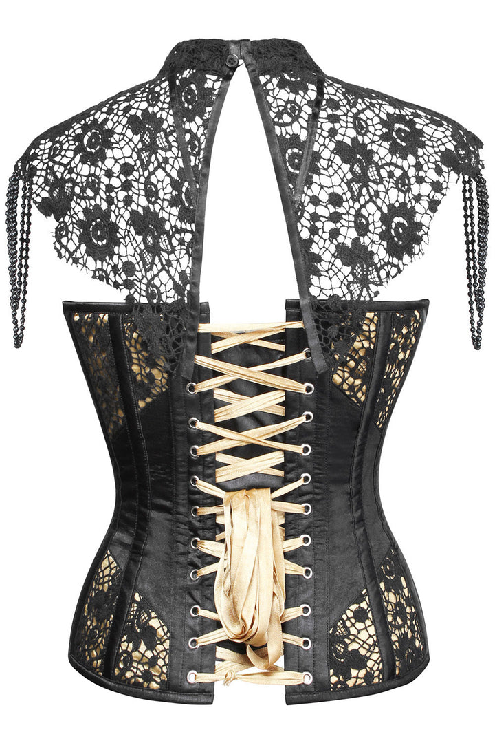 Black and Gold Cindel Satin with Lace Overbust Gothic Corset