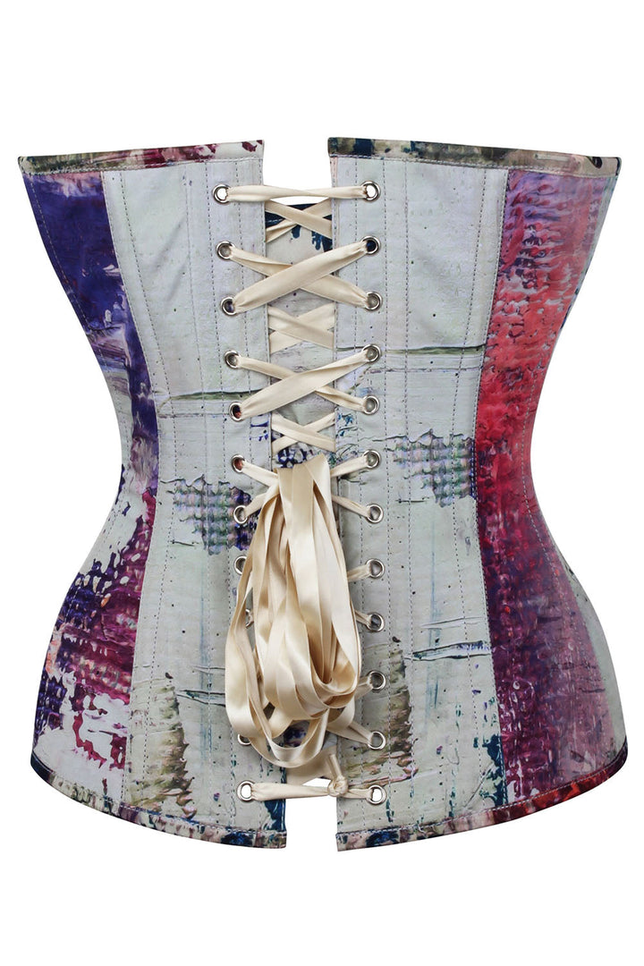 Abstract Patchwork Digital Print Overbust Steel Boned Corset