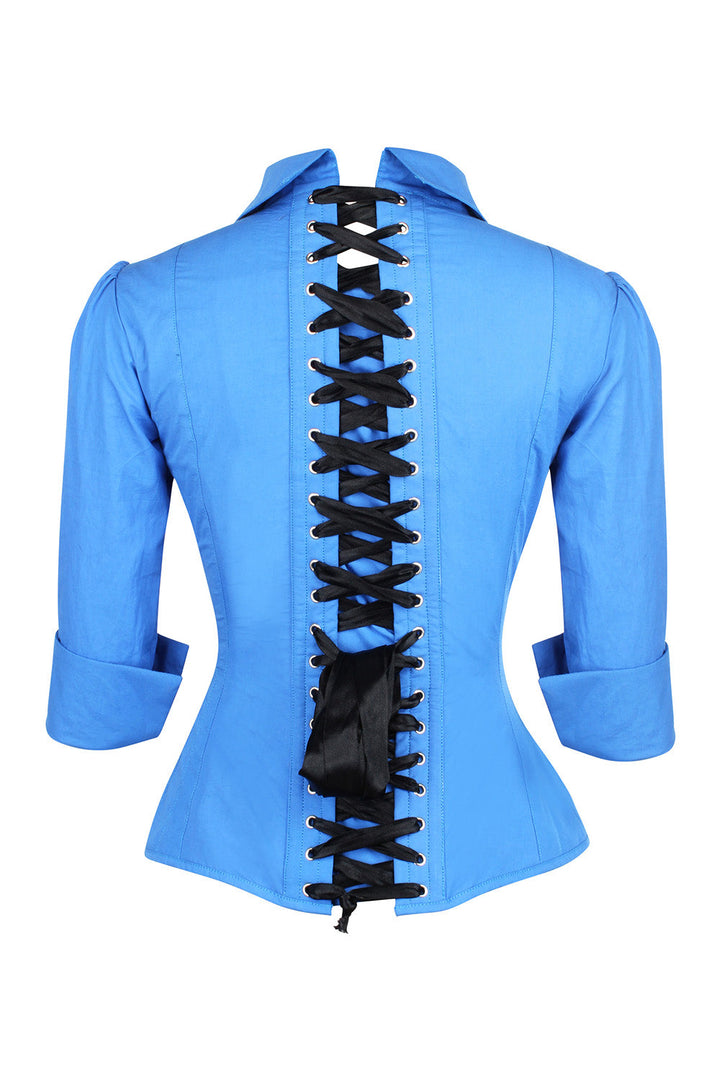 Azure Blue Curtisa Overbust Cotton Corset Shirt