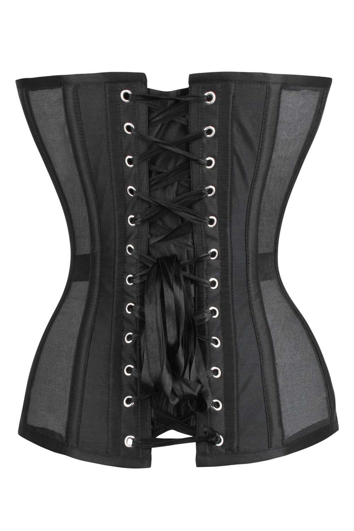Midnight Black Lavonda Overbust Corset with Mesh Panels