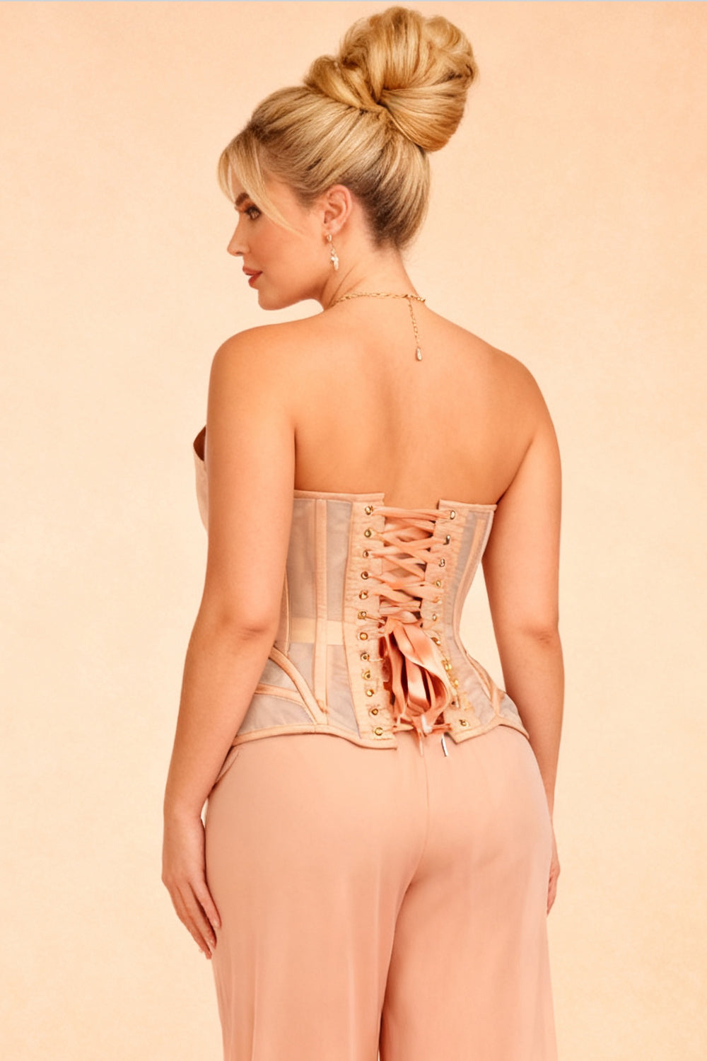 Myrella Nude Mesh Overbust Corset — on-model back view