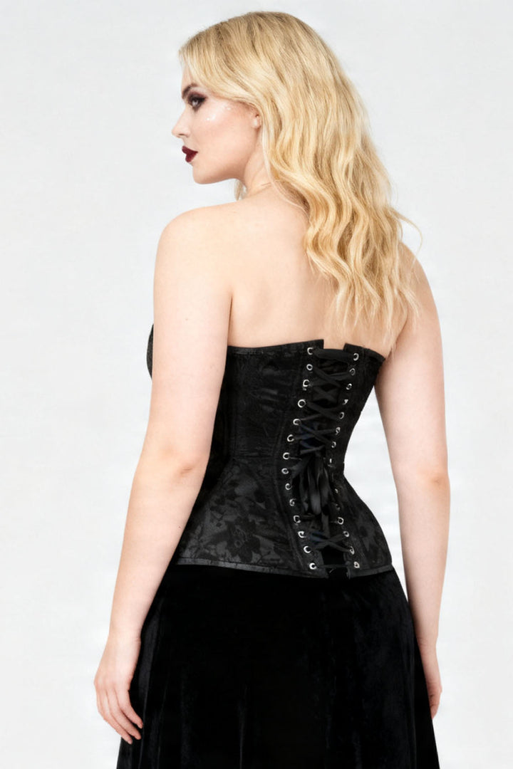 Novalee Midnight Black Satin with Lace Overlay Overbust Corset