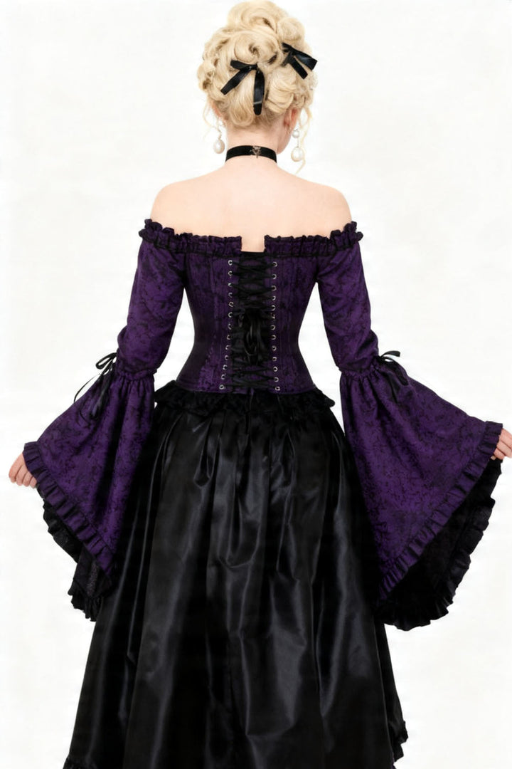 Deep Purple Yumiko Rococo Overbust Off Shoulder Corset - view 6 | LUXE NOIR