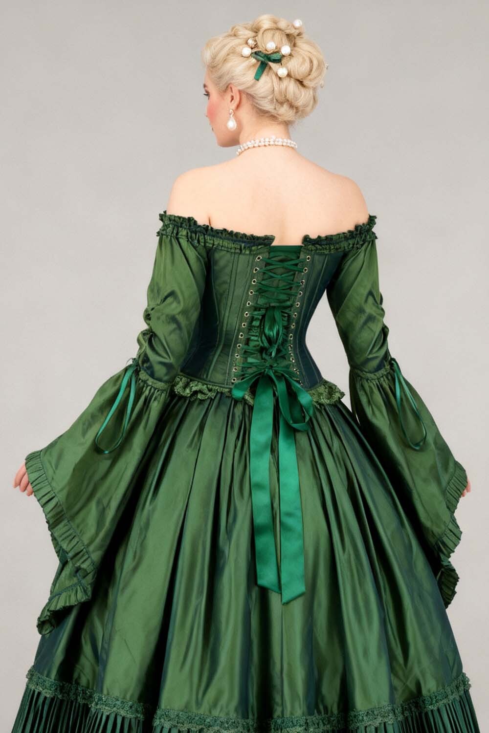 Emerald Yumiko Rococo Overbust Off Shoulder Corset - view 6 | LUXE NOIR