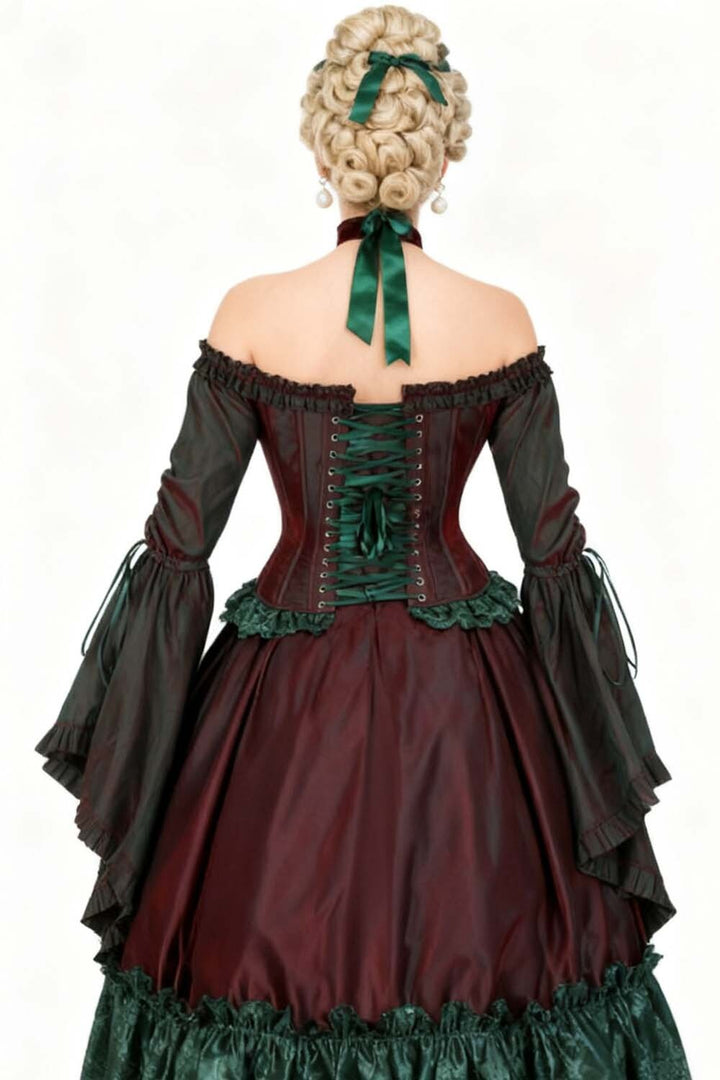 Burgundy Emerald Yumiko Rococo Overbust Off Shoulder Corset - view 6 | LUXE NOIR
