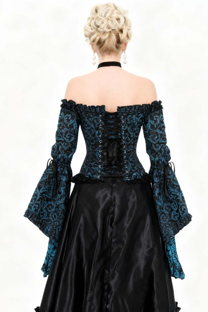 Turquoise Yumiko Rococo Overbust Off Shoulder Corset - view 6 | LUXE NOIR