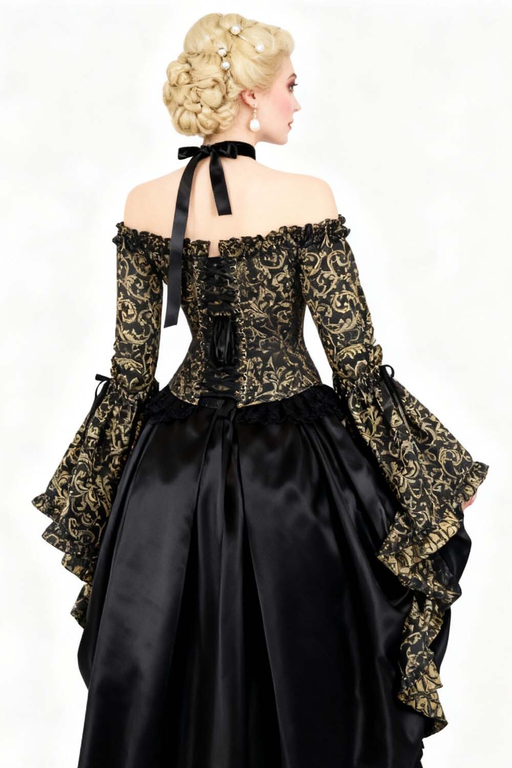 Black Gold Baroque Yumiko Overbust Corset - view 6 | LUXE NOIR