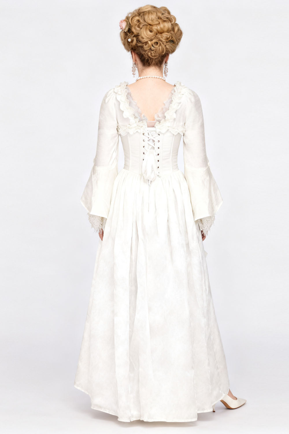 Ivory Rococo Muse Corset Dress with Bell Sleeves - view 6 | LUXE NOIR