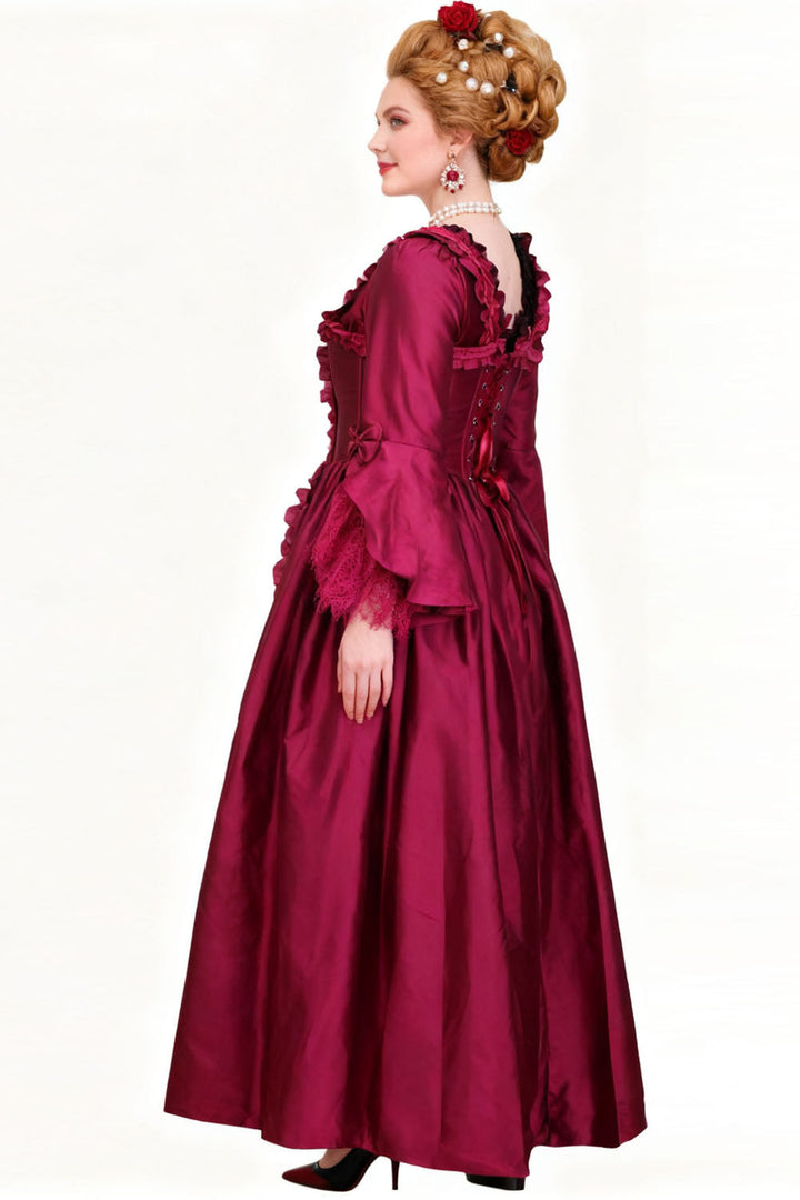 Burgundy Rococo Muse Steel Boned Corset Dress - view 6 | LUXE NOIR