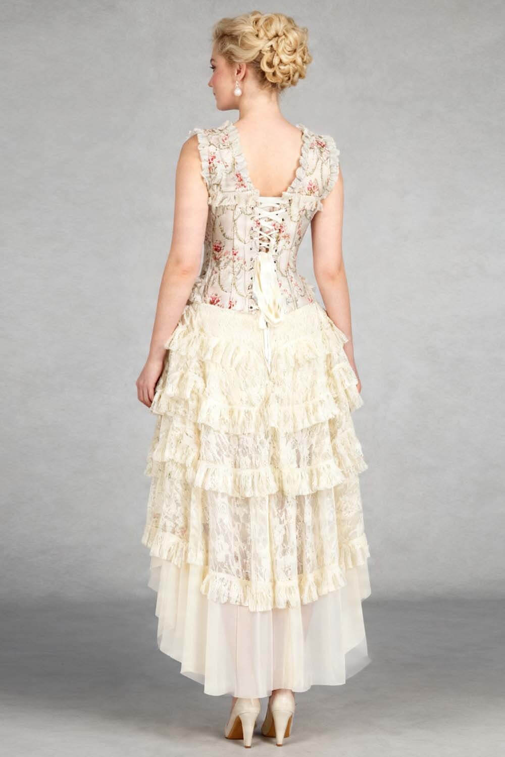 Ivory Floral Anastasia Rococo Corset Dress - view 6 | LUXE NOIR