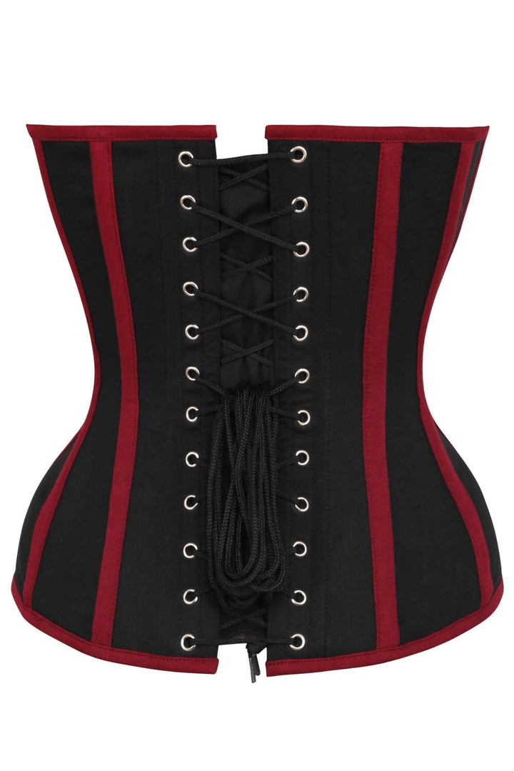 Midnight Black Burgundy Trim Laquita Overbust Cotton Corset