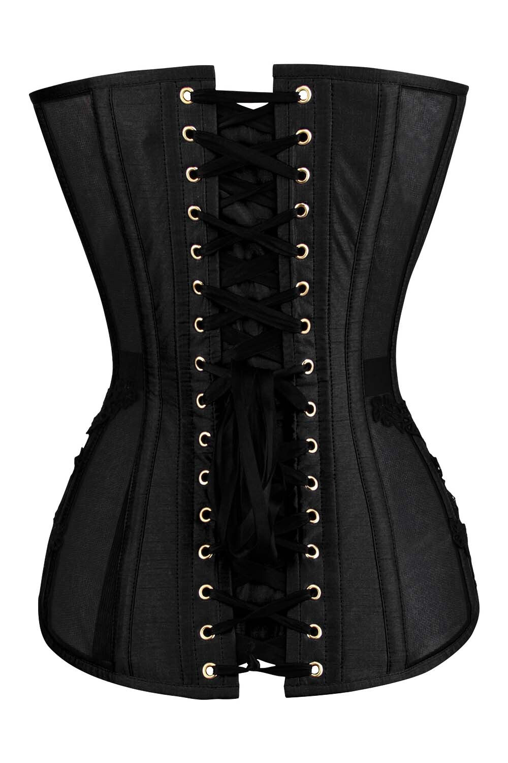 Black Valerie Overbust Corset with Black Lace and Mesh Panels - view 3 | LUXE NOIR
