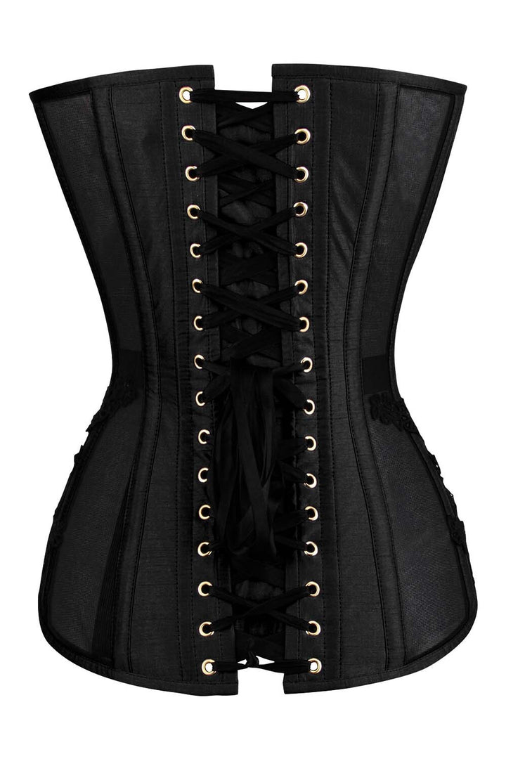 Black Valerie Overbust Corset with Black Lace and Mesh Panels - view 3 | LUXE NOIR