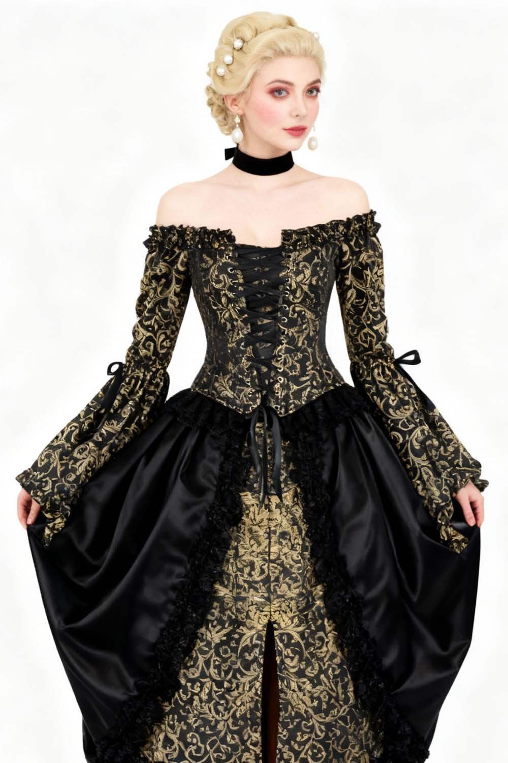 Black Gold Baroque Yumiko Overbust Corset - view 5 | LUXE NOIR
