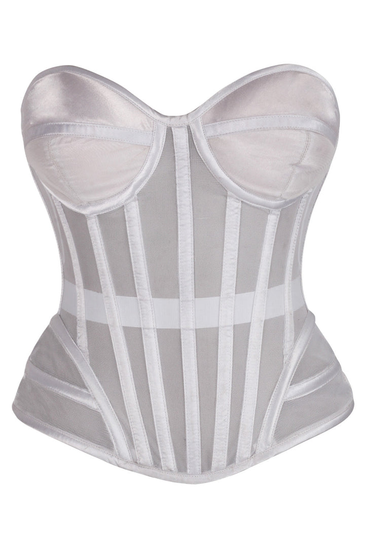 Sherae White Mesh Overbust Corset — front view