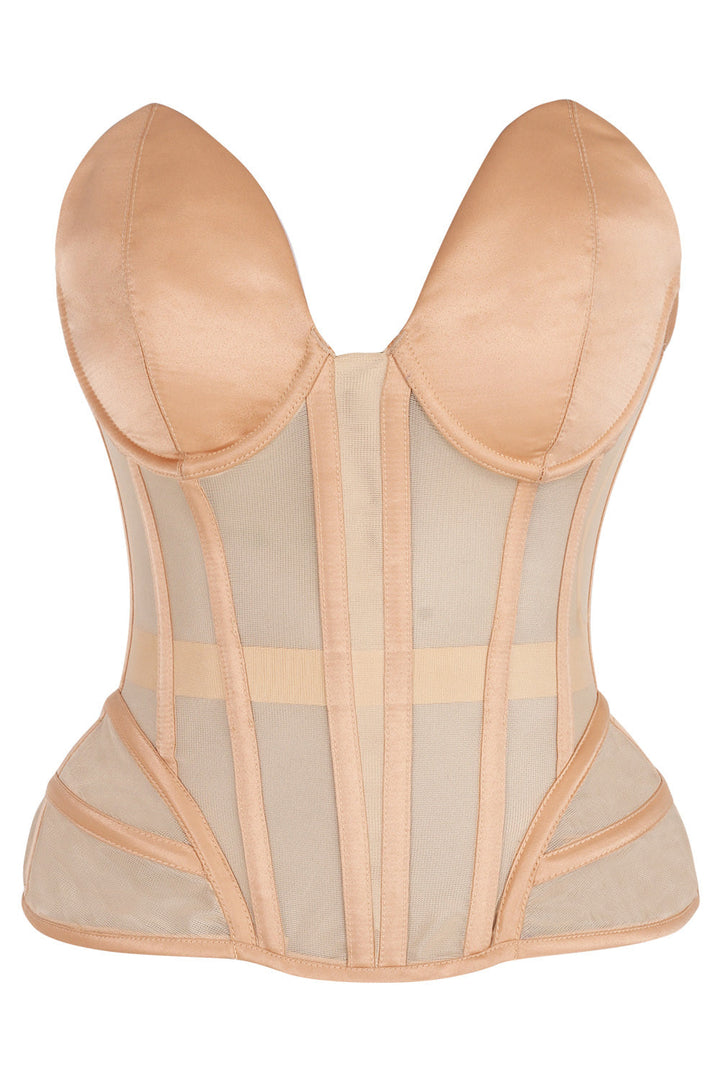 Myrella Nude Mesh Overbust Corset — front view