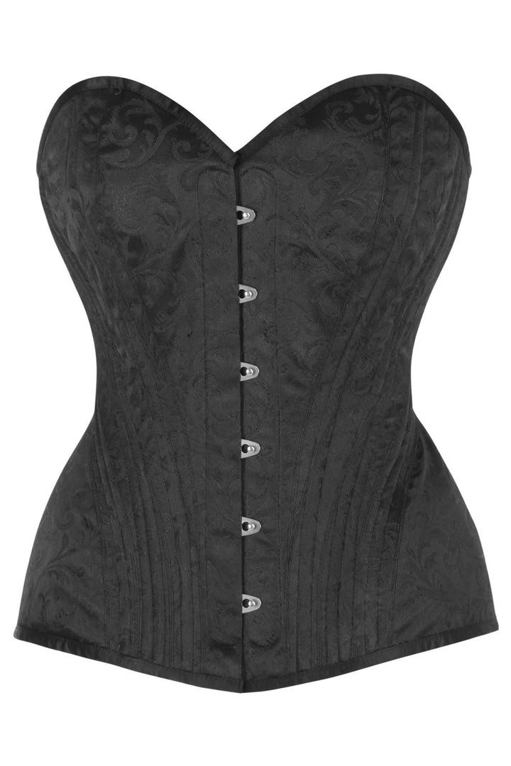 Novalee Black Brocade Overbust Steel Boned Corset