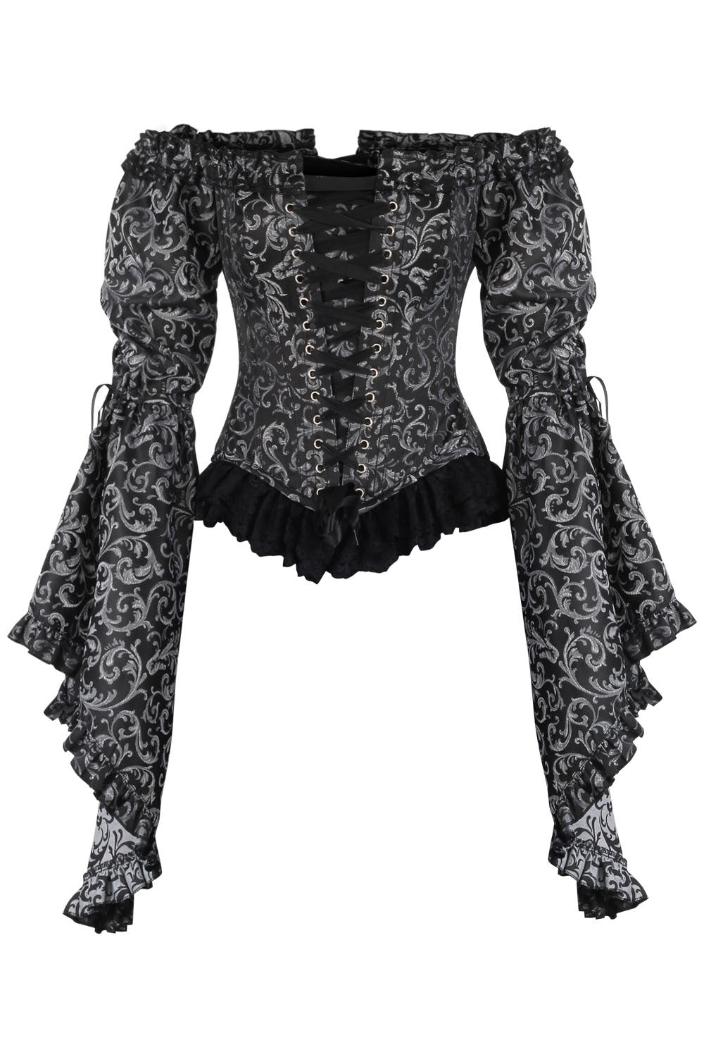 Silver Yumiko Rococo Overbust Off Shoulder Corset | LUXE NOIR