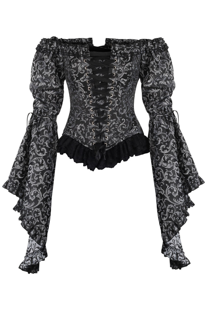 Silver Yumiko Rococo Overbust Off Shoulder Corset | LUXE NOIR