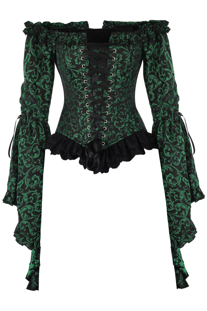 Emerald Black Yumiko Rococo Overbust Off Shoulder Corset | LUXE NOIR