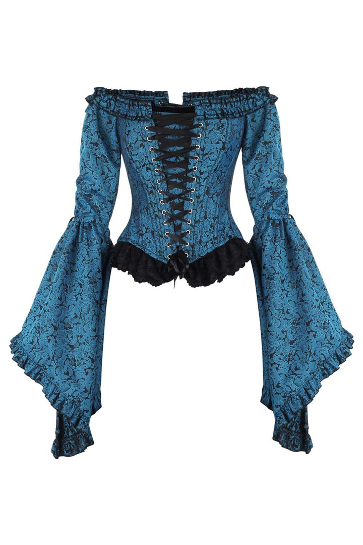 Midnight Turquoise Yumiko Overbust Corset with Bell Sleeves | LUXE NOIR