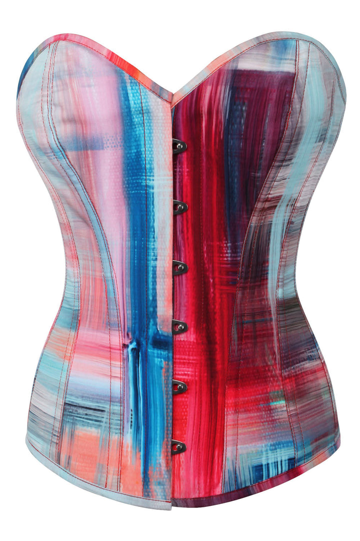Crimson Azure Abstract Brushstroke Overbust Corset