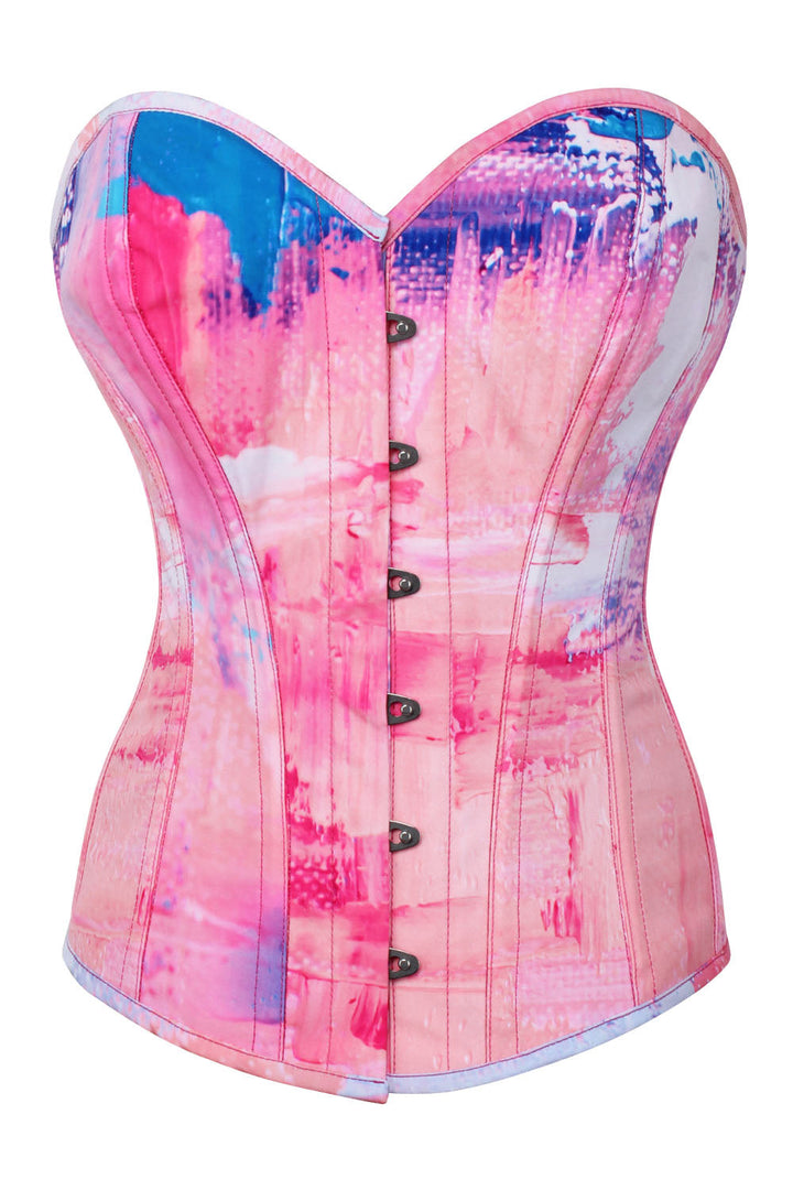 Pink Watercolor Laquita Overbust Digital Printed Corset