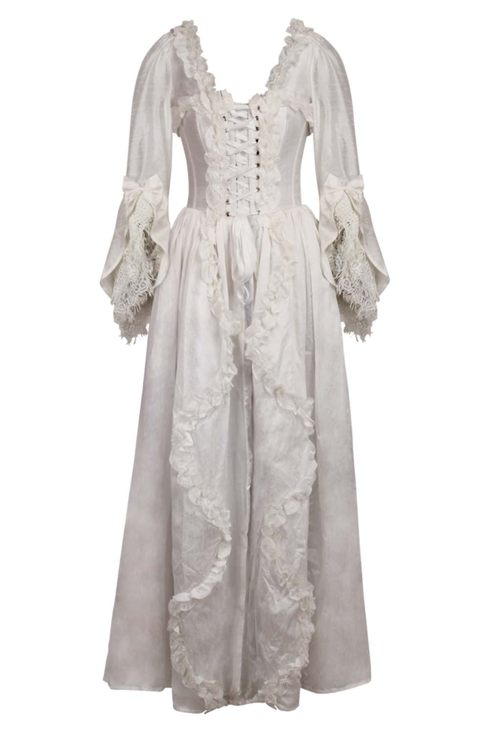 Ivory Rococo Muse Corset Dress with Bell Sleeves | LUXE NOIR