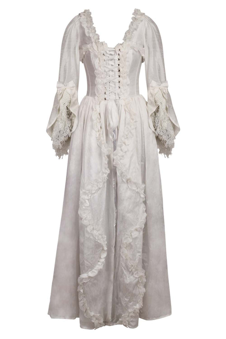 Ivory Rococo Muse Corset Dress with Bell Sleeves | LUXE NOIR