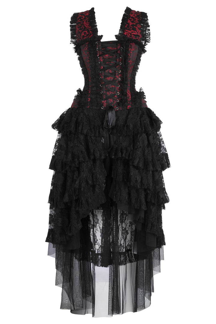 Crimson Anastasia Rococo Corset Dress with High-Low Skirt