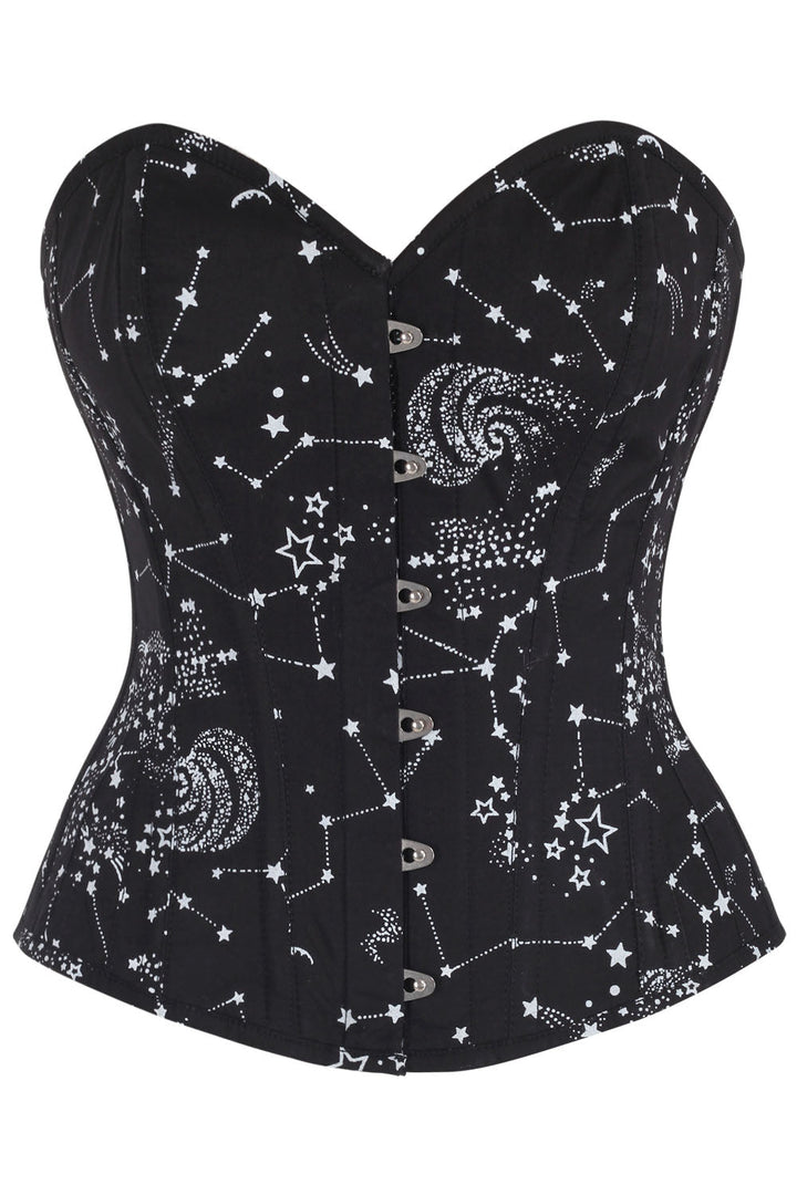 Midnight Black Constellation Astronomy Overbust Cotton Corset