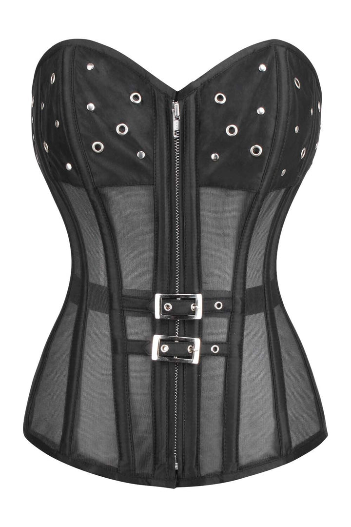 Midnight Black Lavonda Overbust Corset with Mesh Panels