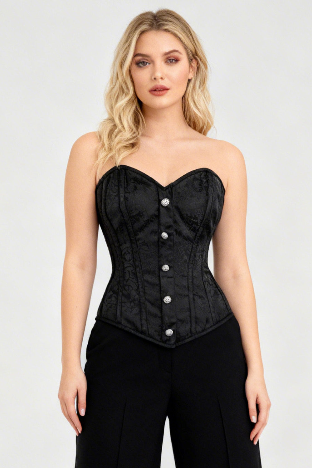 Midnight Black Hadlea Designer Button Overbust Corset