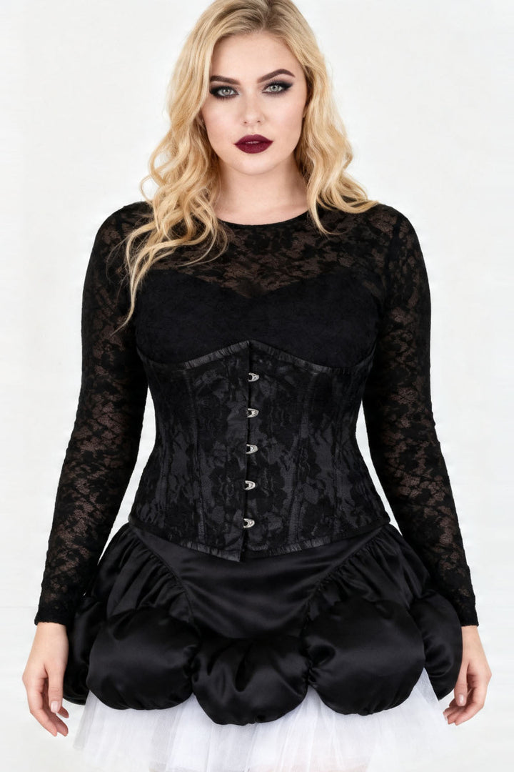 Yasmine Midnight Black Satin with Lace Overlay Underbust Corset