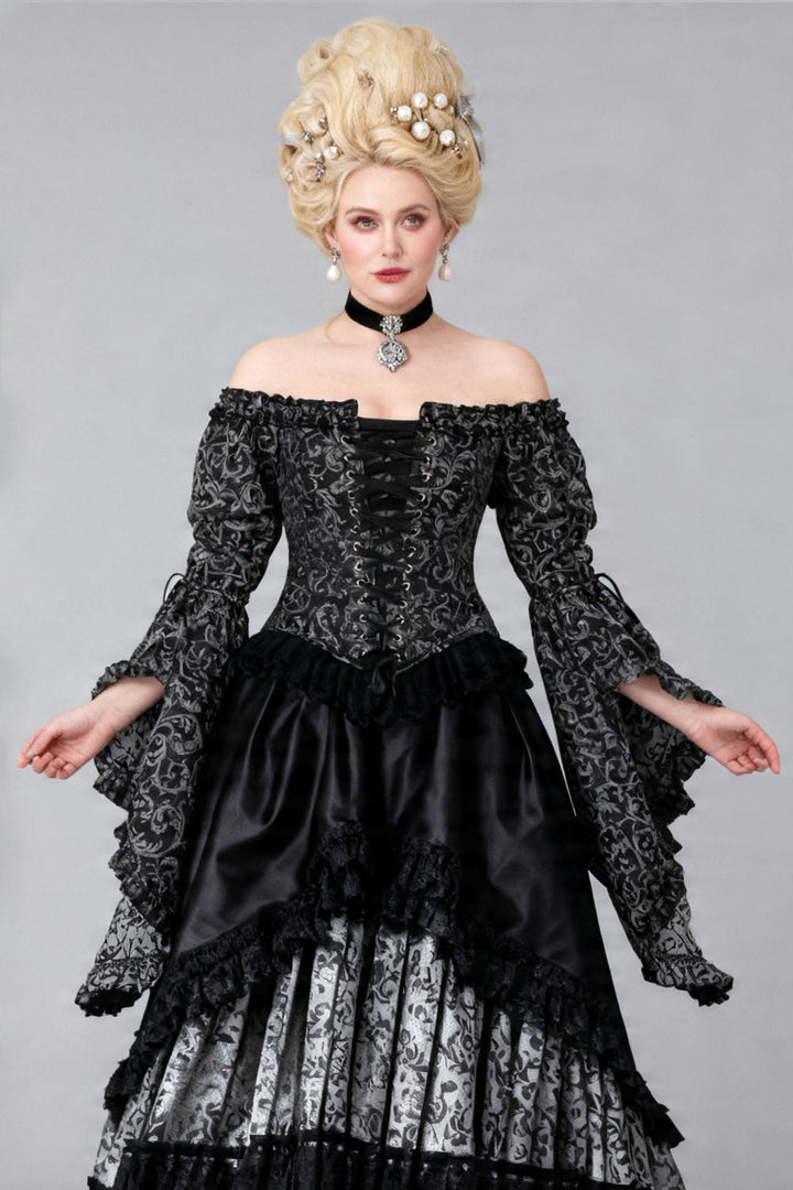 Silver Yumiko Rococo Overbust Off Shoulder Corset - view 4 | LUXE NOIR