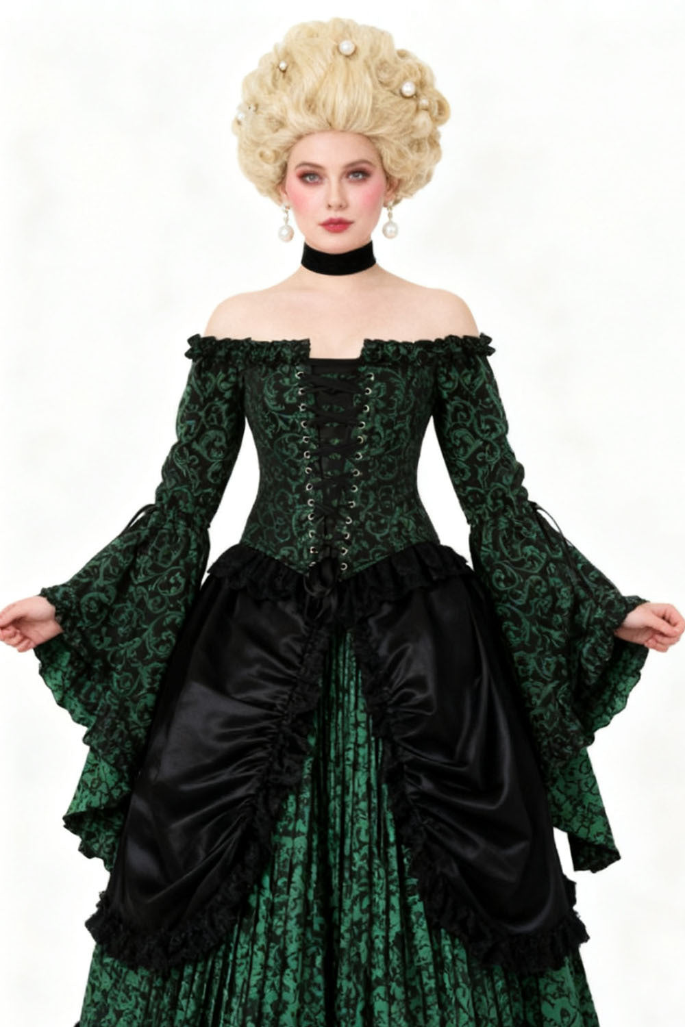 Emerald Black Yumiko Rococo Overbust Off Shoulder Corset - view 4 | LUXE NOIR