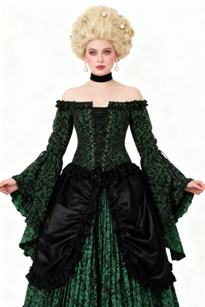 Emerald Black Yumiko Rococo Overbust Off Shoulder Corset - view 4 | LUXE NOIR