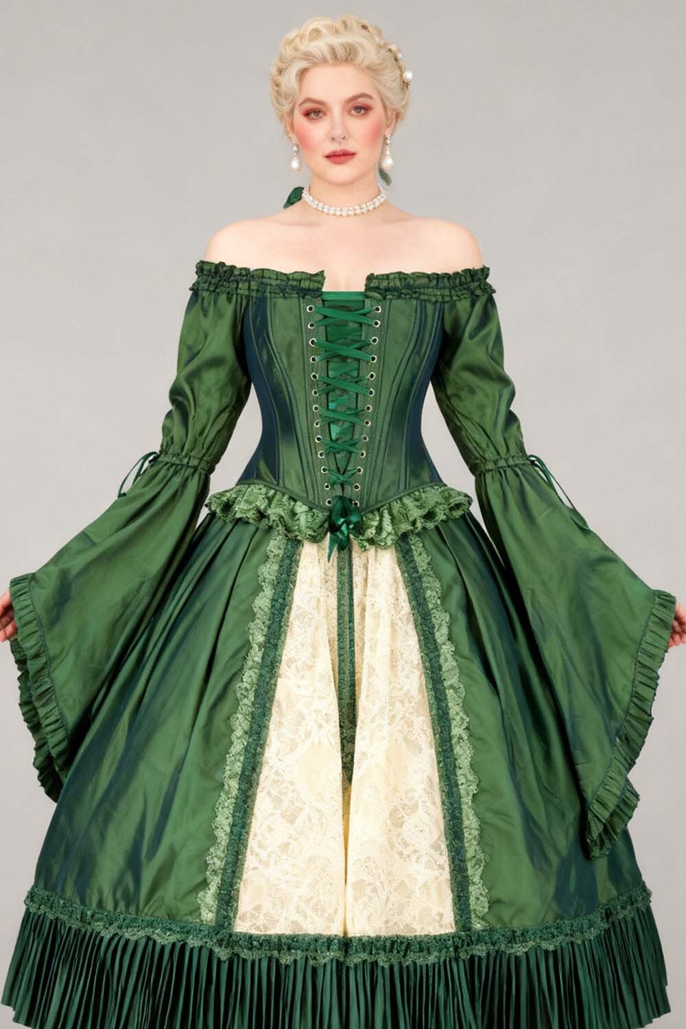 Emerald Yumiko Rococo Overbust Off Shoulder Corset - view 4 | LUXE NOIR