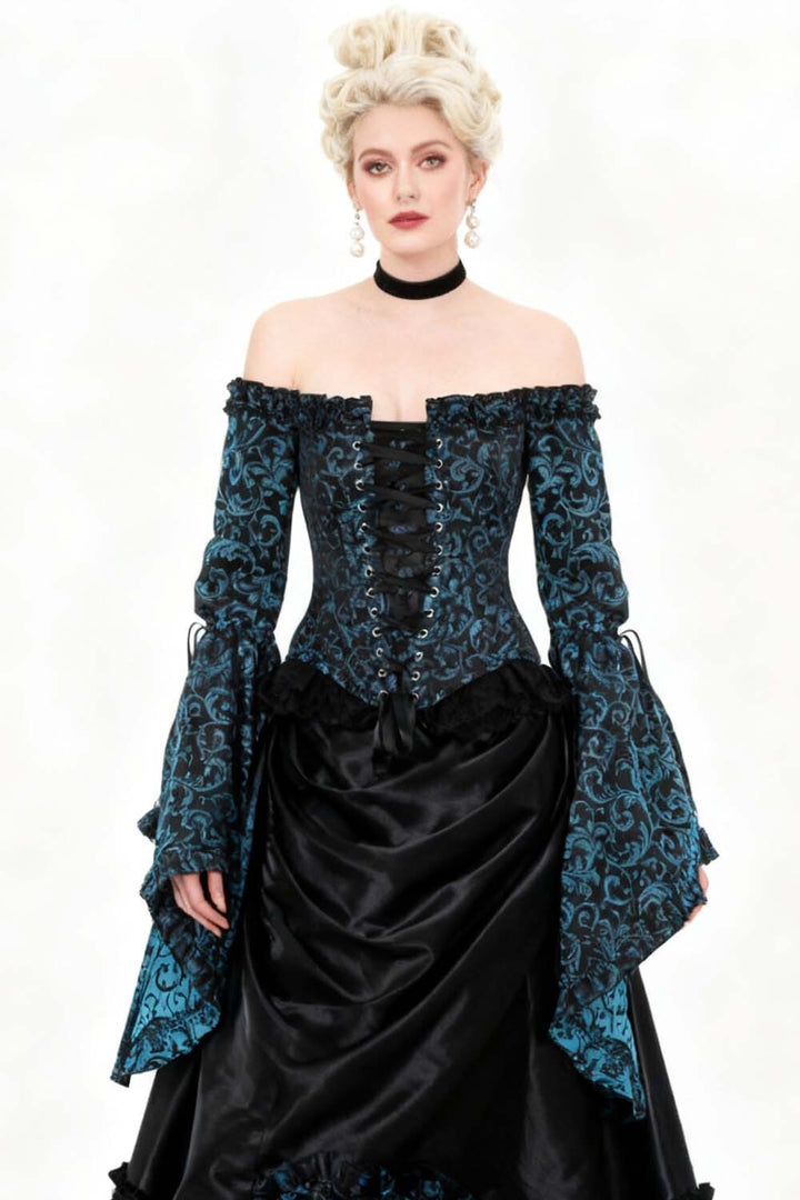 Turquoise Yumiko Rococo Overbust Off Shoulder Corset - view 4 | LUXE NOIR
