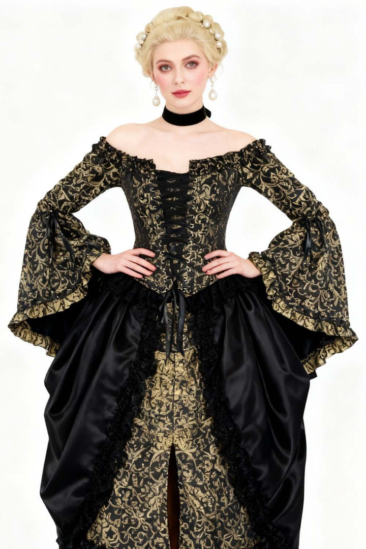 Black Gold Baroque Yumiko Overbust Corset - view 4 | LUXE NOIR