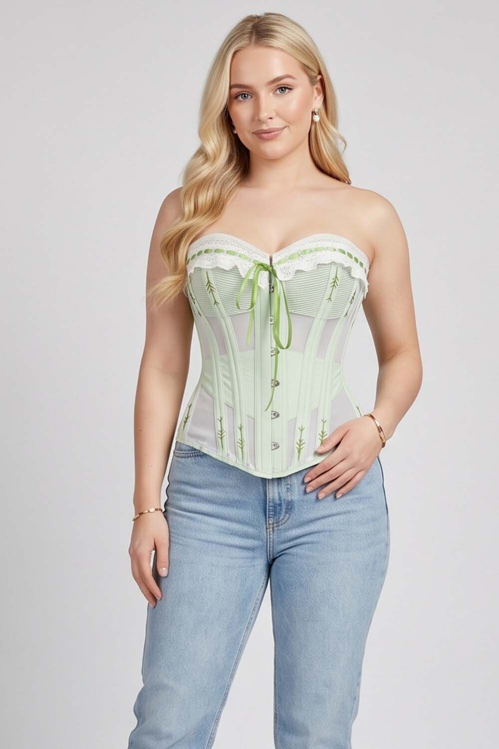 Shalonda Mint Green Mesh Cotton Waist Training Corset — on-model front view