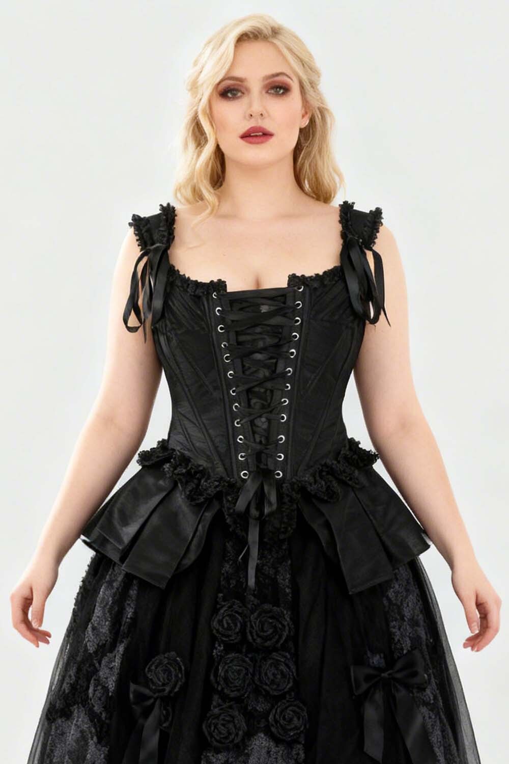 Midnight Black Lakiesha Overbust Corset with Shoulder Straps