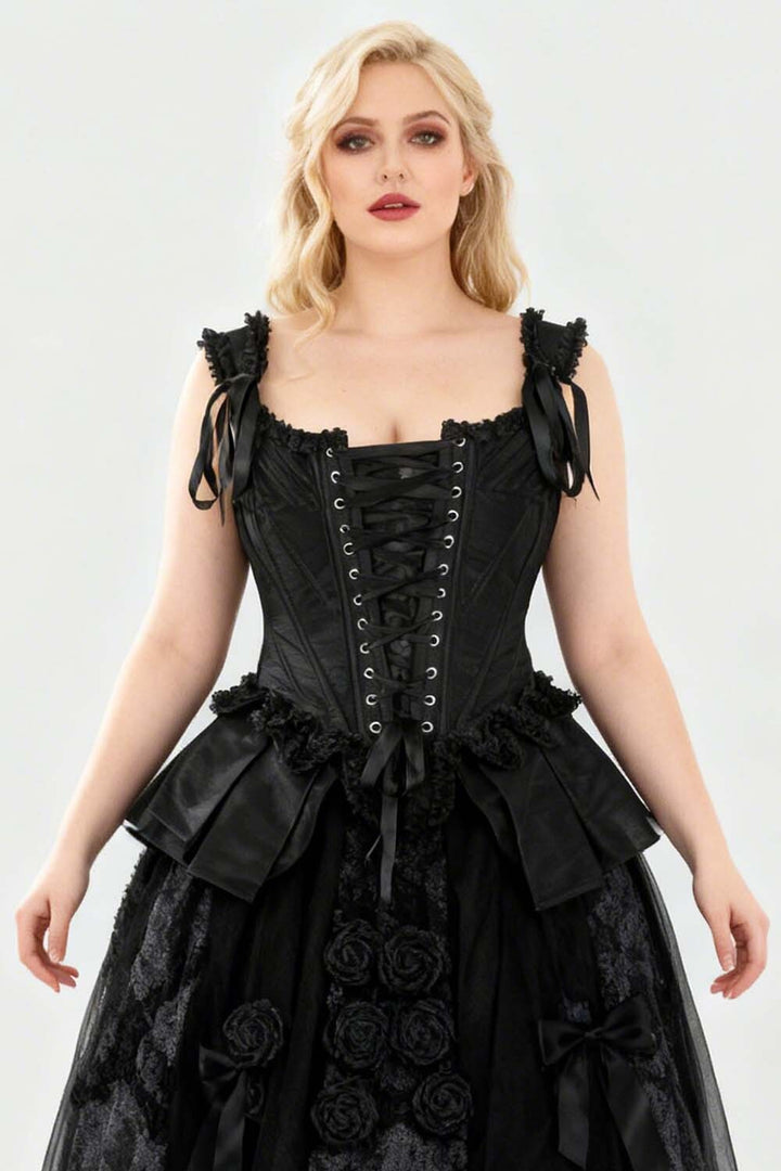Midnight Black Lakiesha Overbust Corset with Shoulder Straps