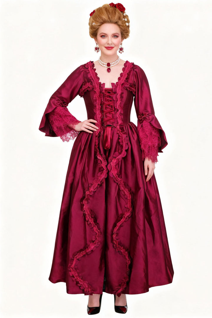 Burgundy Rococo Muse Steel Boned Corset Dress - view 4 | LUXE NOIR