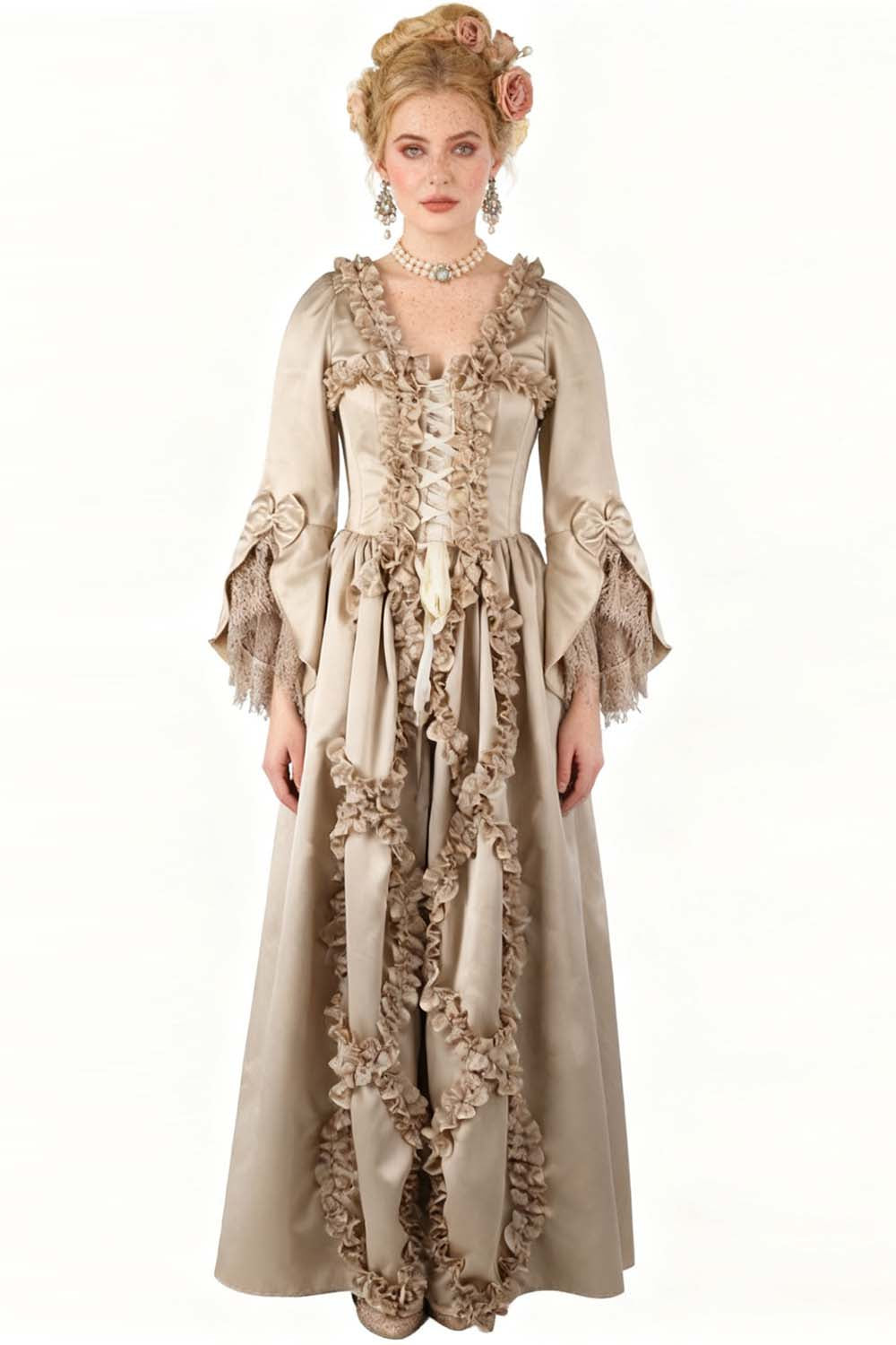 Champagne Rococo Muse Duchess Satin Corset Dress - view 4 | LUXE NOIR
