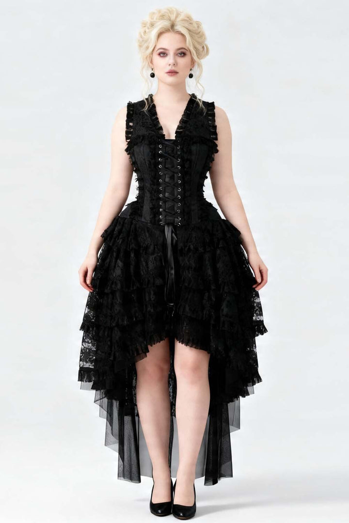 Black Anastasia Rococo Corset Dress with High-Low Skirt