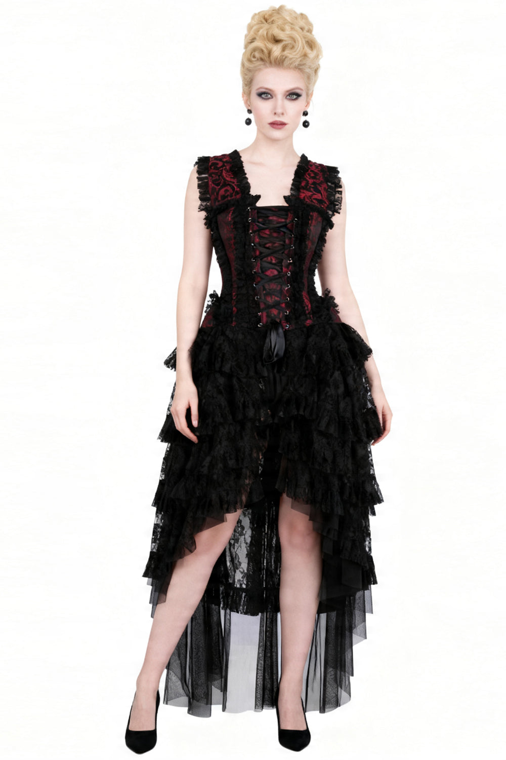 Crimson Anastasia Rococo Corset Dress with High-Low Skirt