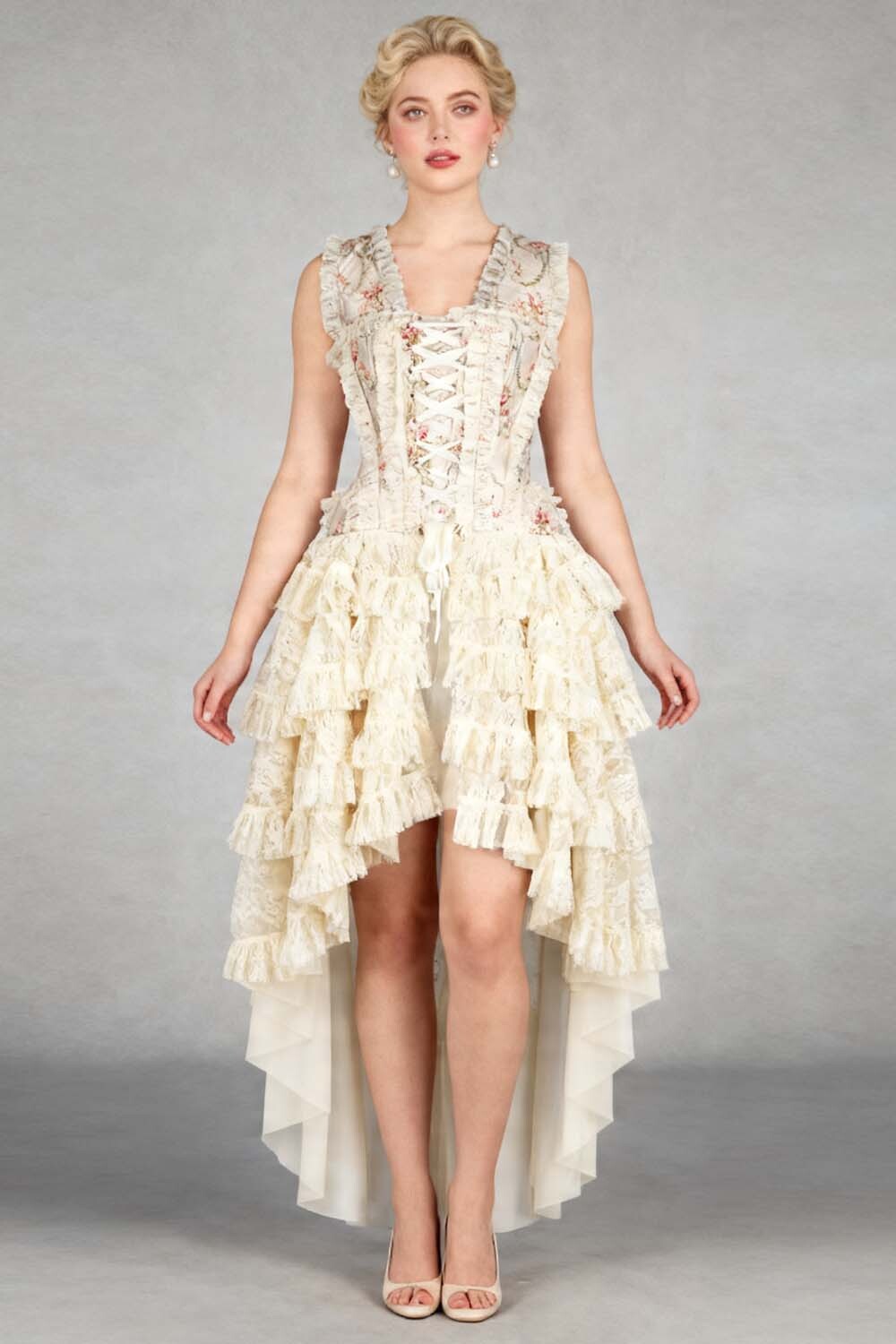 Ivory Floral Anastasia Rococo Corset Dress - view 4 | LUXE NOIR