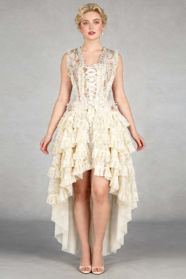 Ivory Floral Anastasia Rococo Corset Dress - view 4 | LUXE NOIR