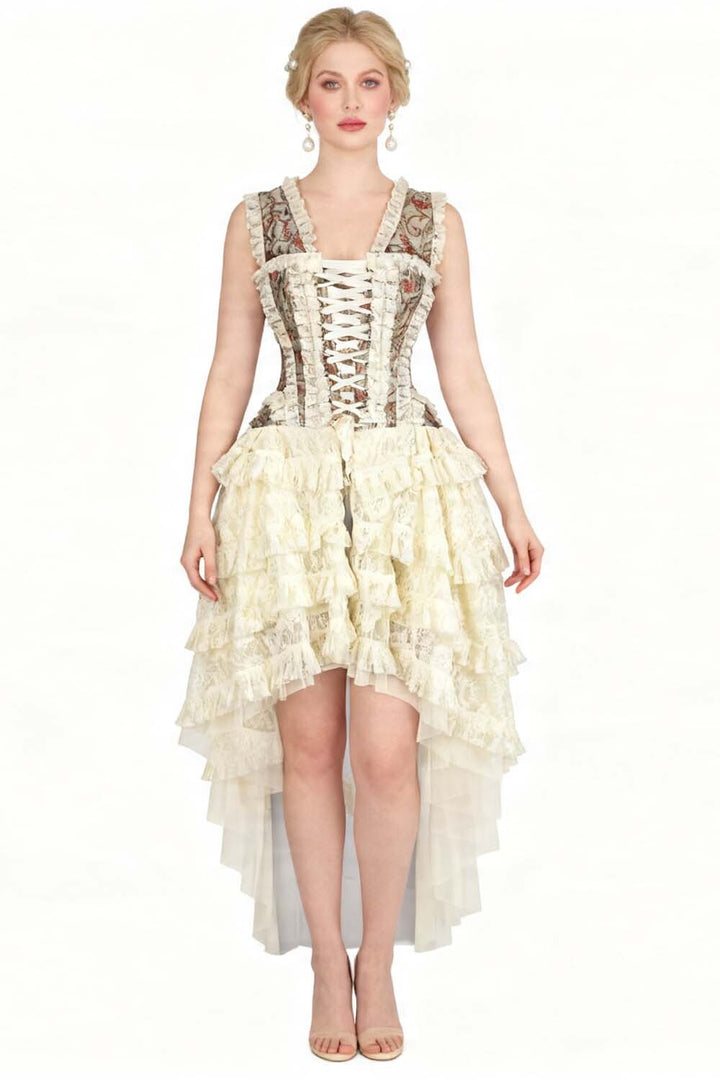 Ivory Anastasia Rococo Steel Boned Corset Dress - view 4 | LUXE NOIR